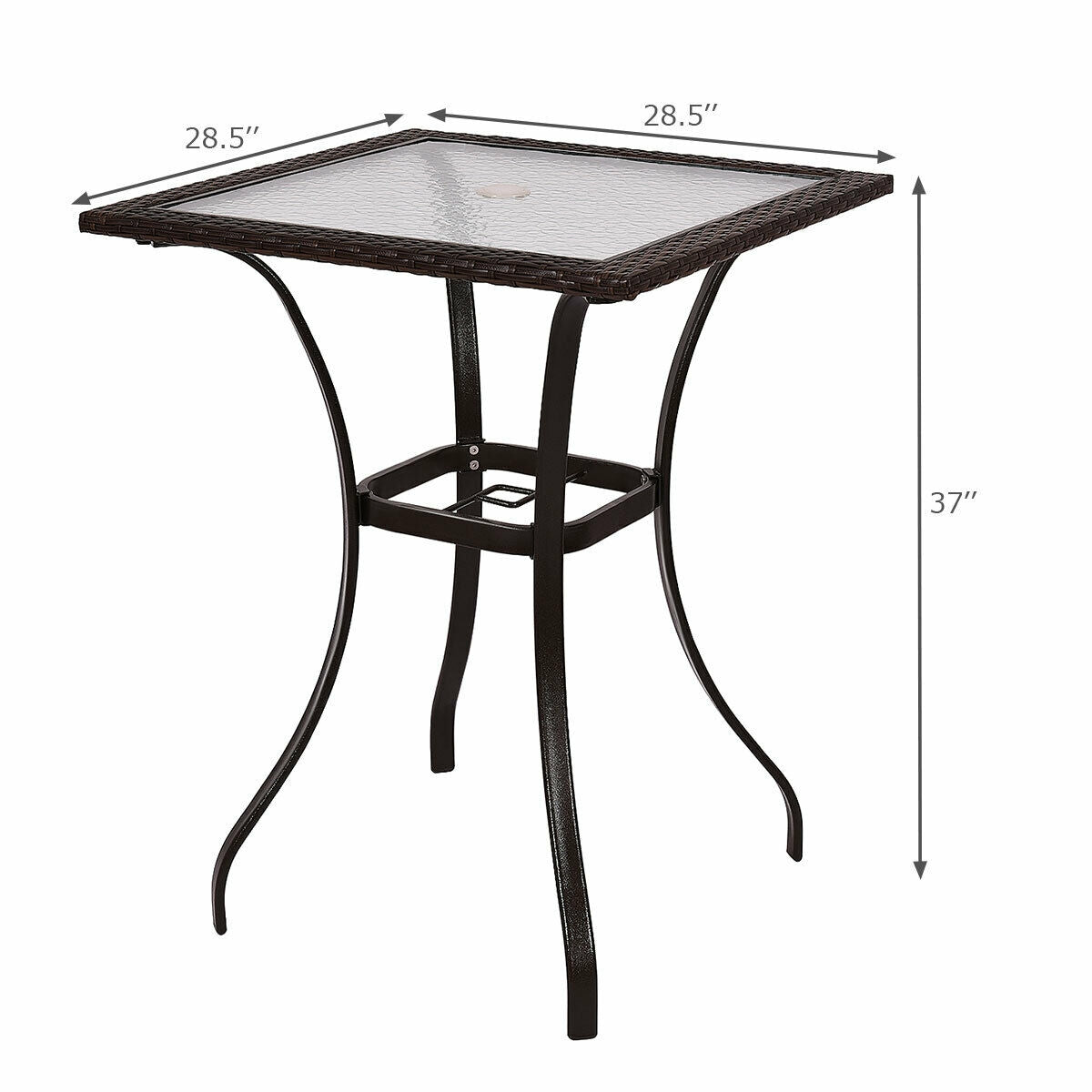 SUGIFT 28.5 Inch Outdoor Patio Square Glass Top Table with Rattan Edging