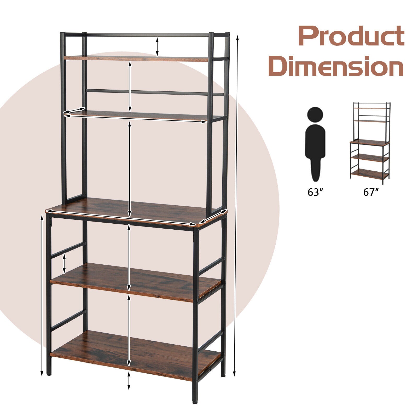 SUGIFT 5-Tier Kitchen Bakers Rack with Hutch and Open Shelves