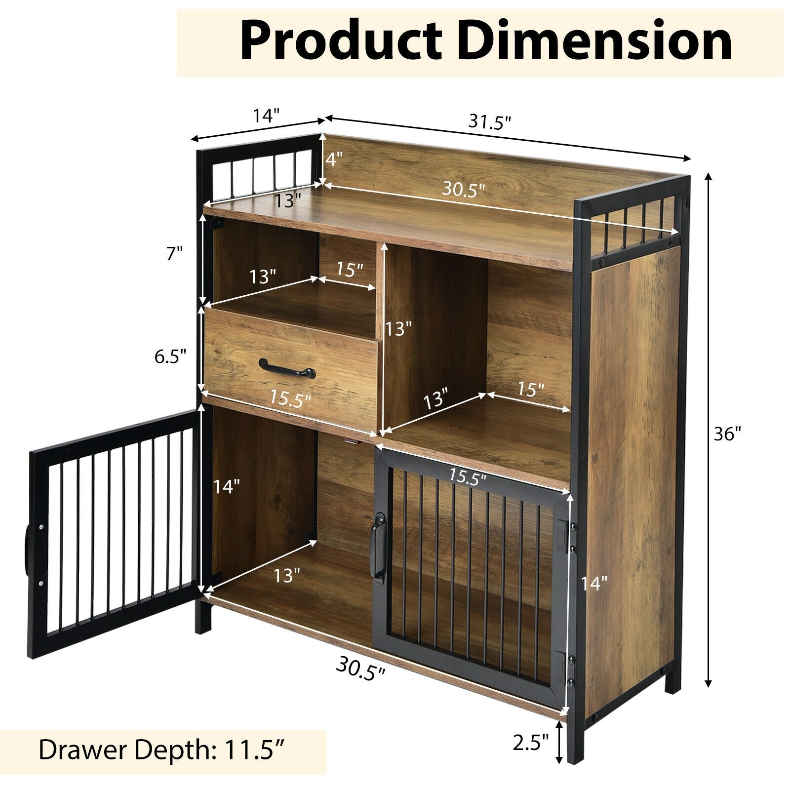 SUGIFT Buffet Cabinet with Drawer and Wood Storage Shelf for Kitchen