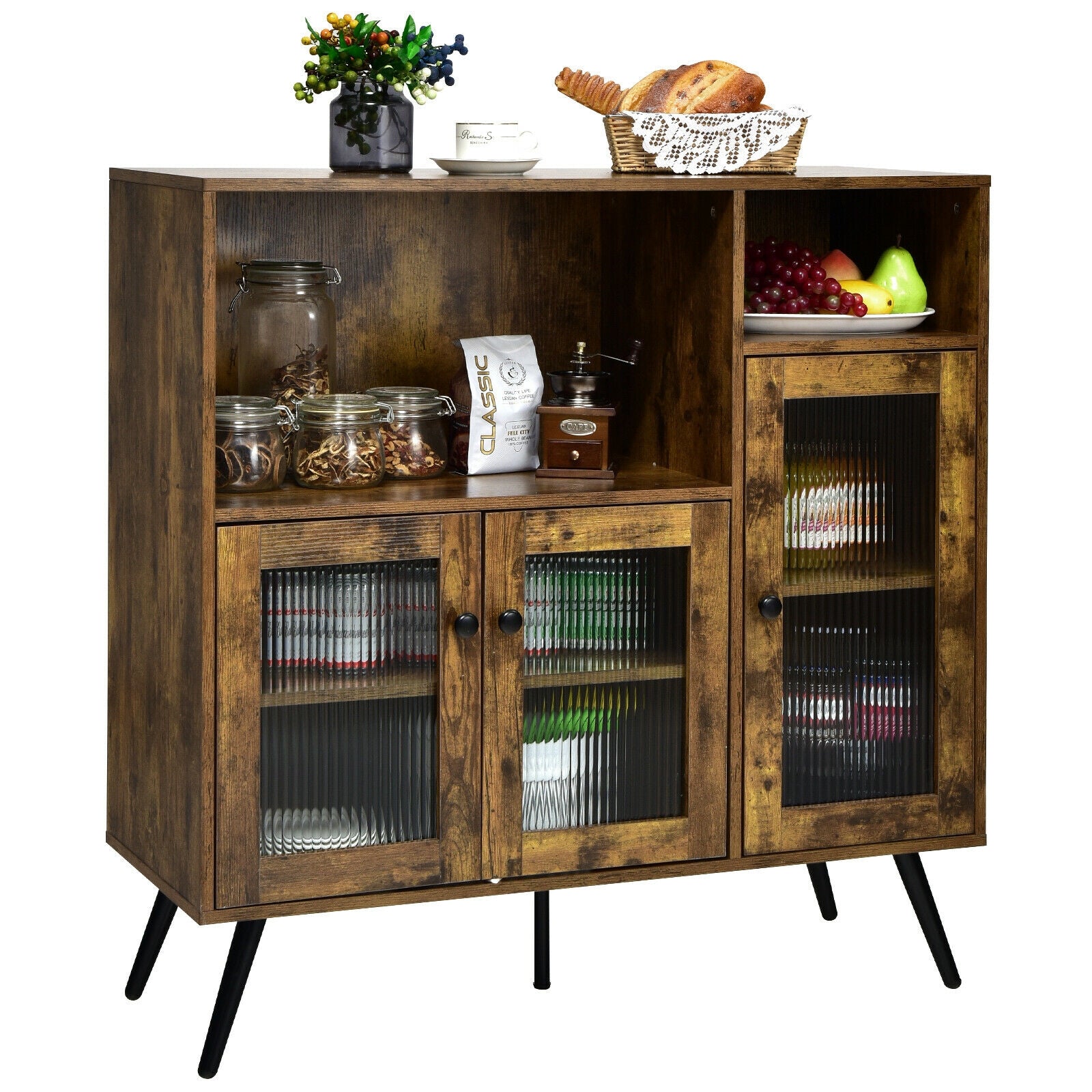 SUGIFT Buffet Storage Cupboard with Glass Door and Adjustable Shelves