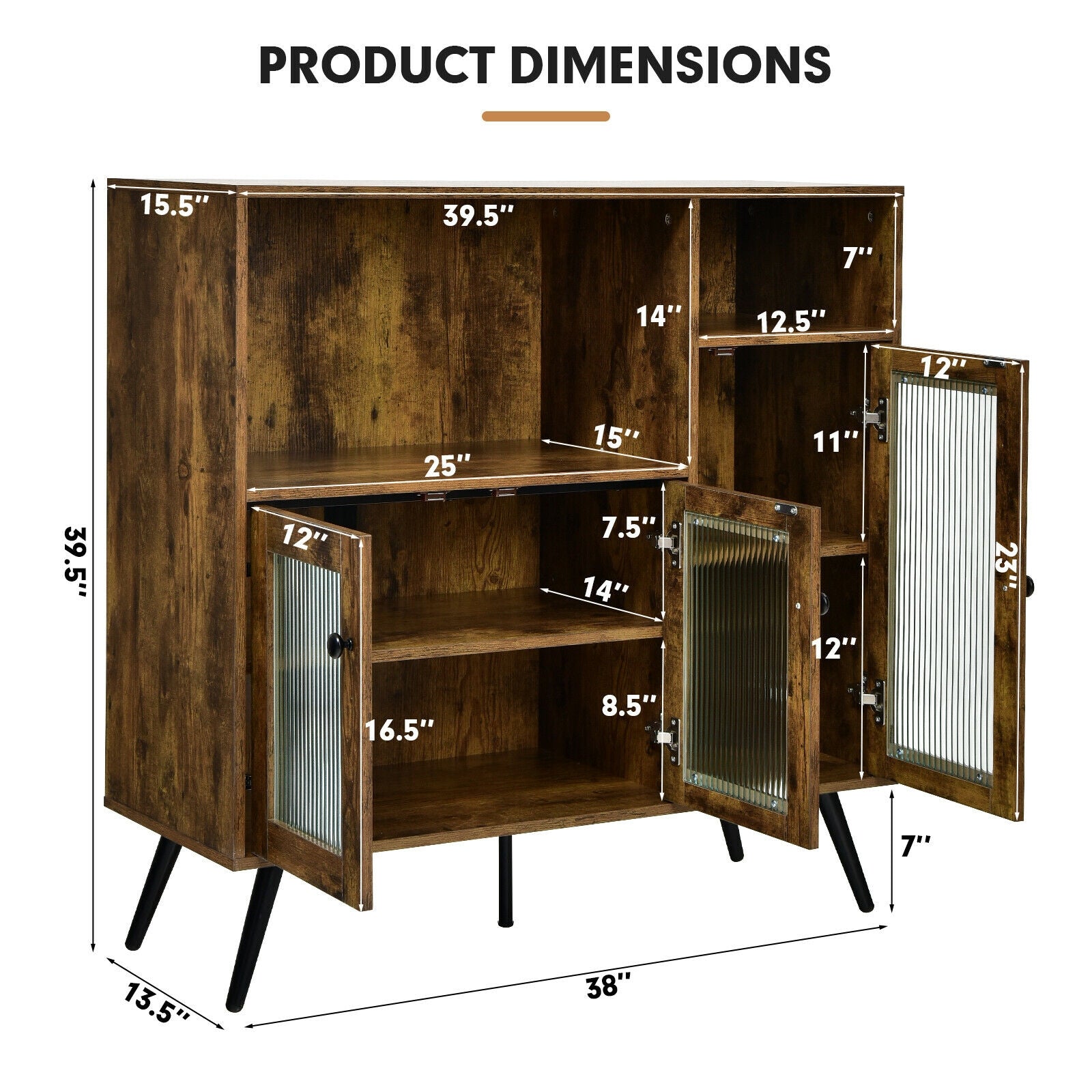 SUGIFT Buffet Storage Cupboard with Glass Door and Adjustable Shelves