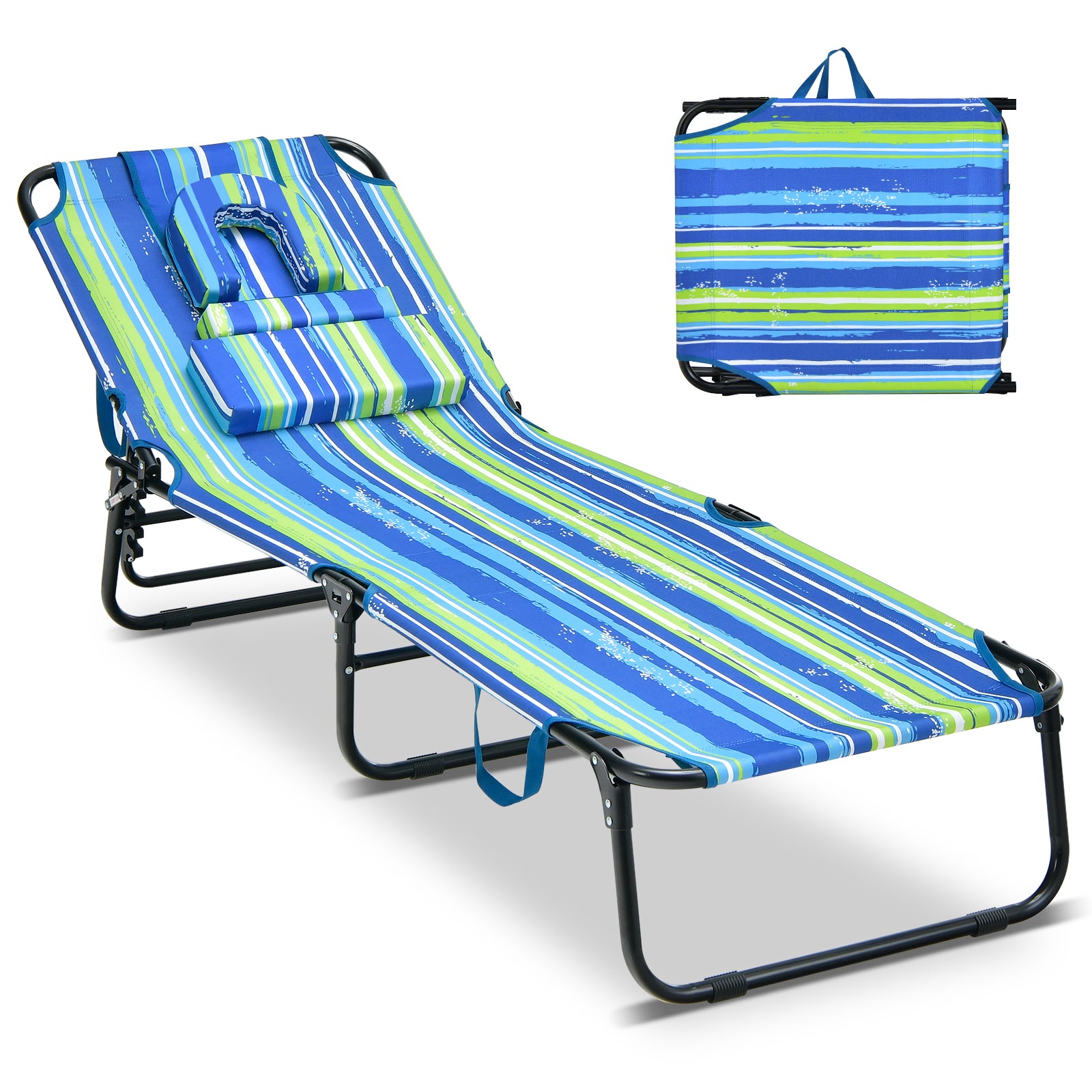 Beach Chaise Lounge Chair with Face Hole and Removable Pillow