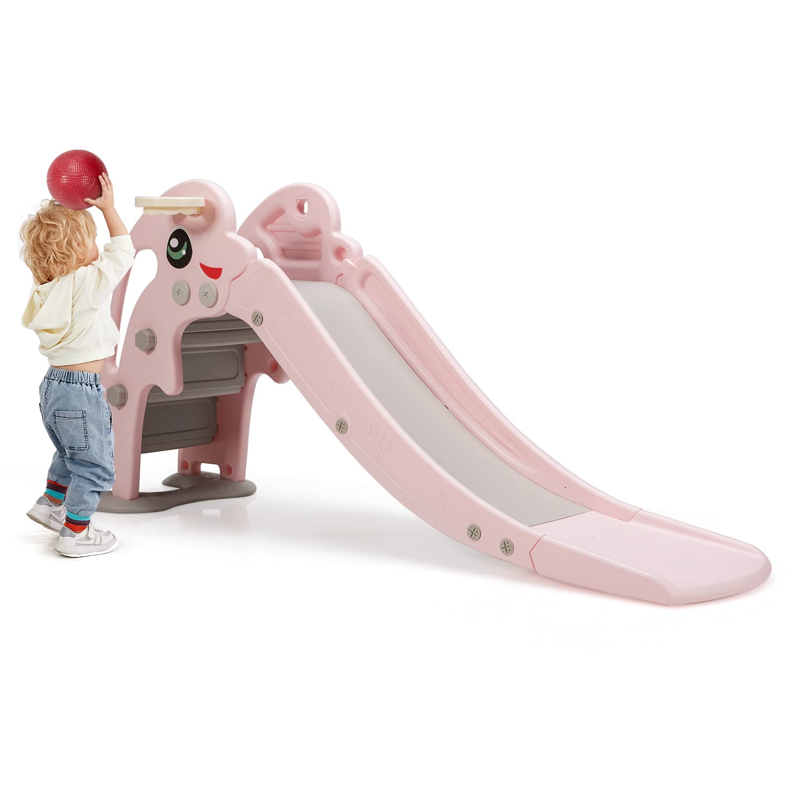 SUGIFT 3-in-1 Kids Climber Slide Play Set? with Basketball Hoop and Ball