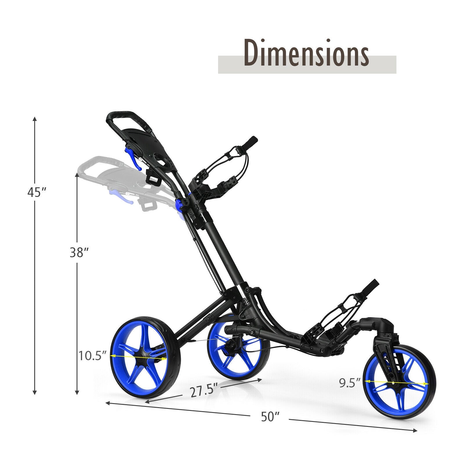 3 Wheel Folding Golf Push Cart with Scoreboard and Adjustable Handle