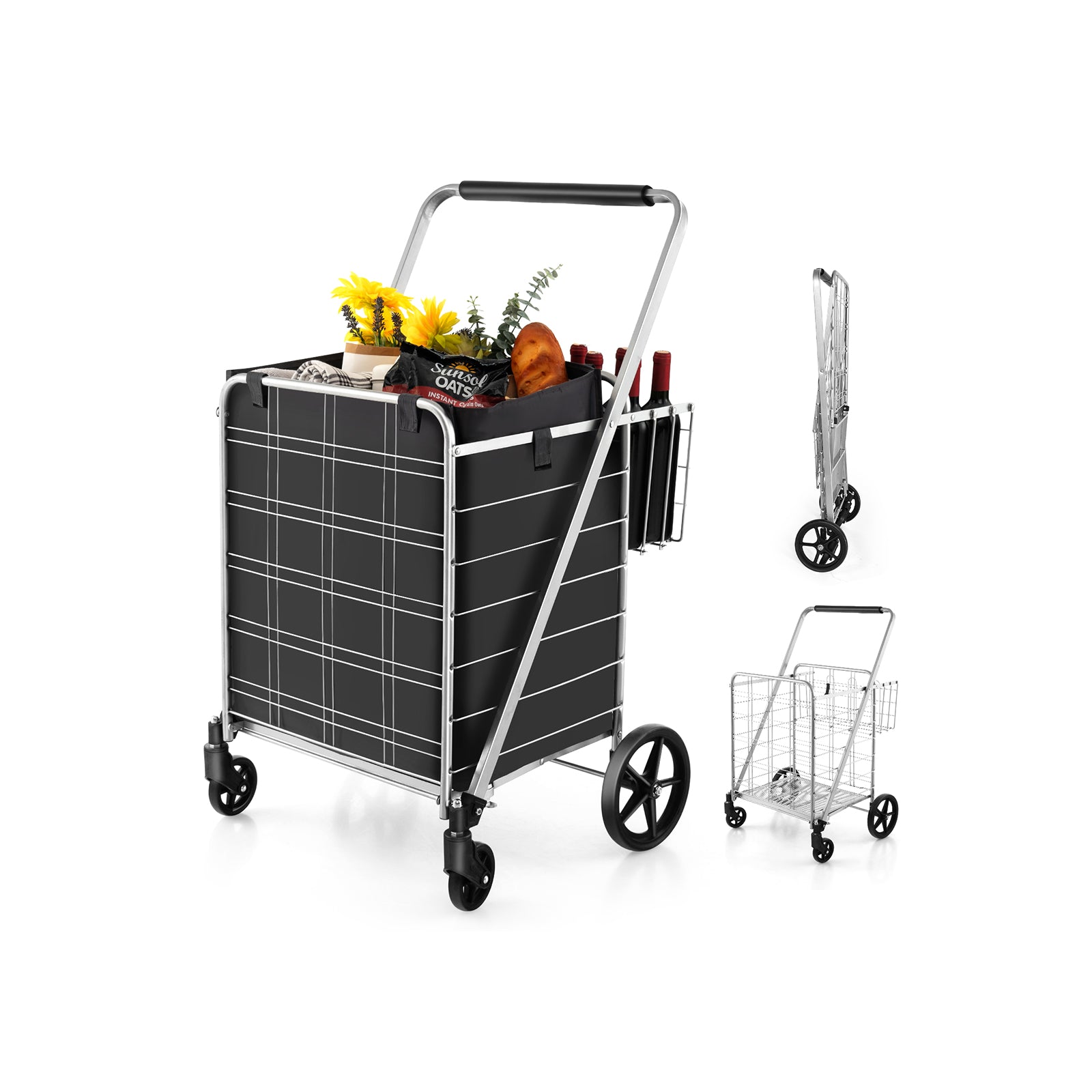 Folding Shopping Cart with Waterproof Liner Wheels and Basket