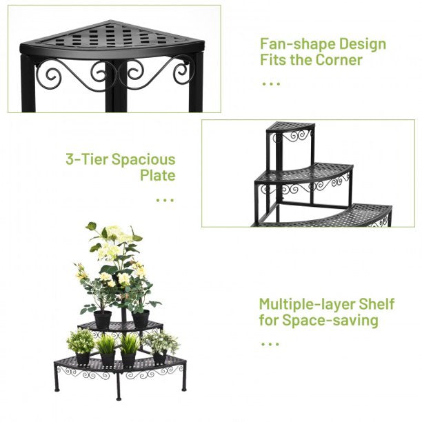 SUGIFT  3-Tier Corner Storage Metal Flower Ladder Plant Stand