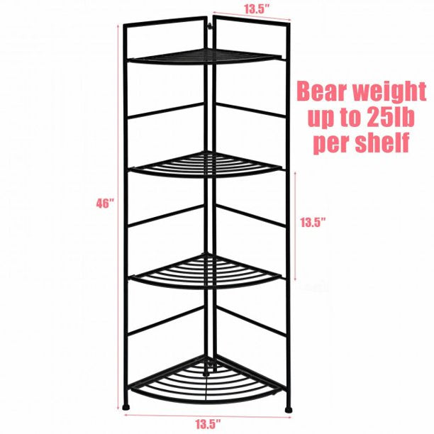 SUGIFT  4 Tier Folding Metal Shelf Plant Stand Storage Open Shelf Corner Display Rack