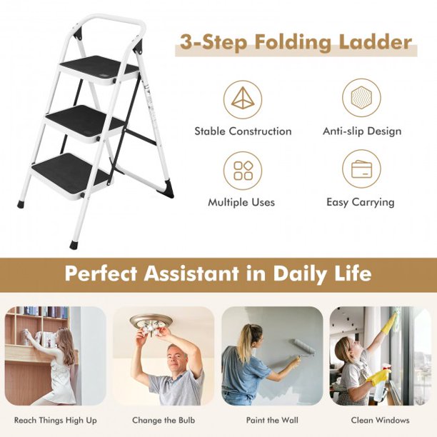 SUGIFT  Folding Stool 3 Step Ladder Platform Lightweight