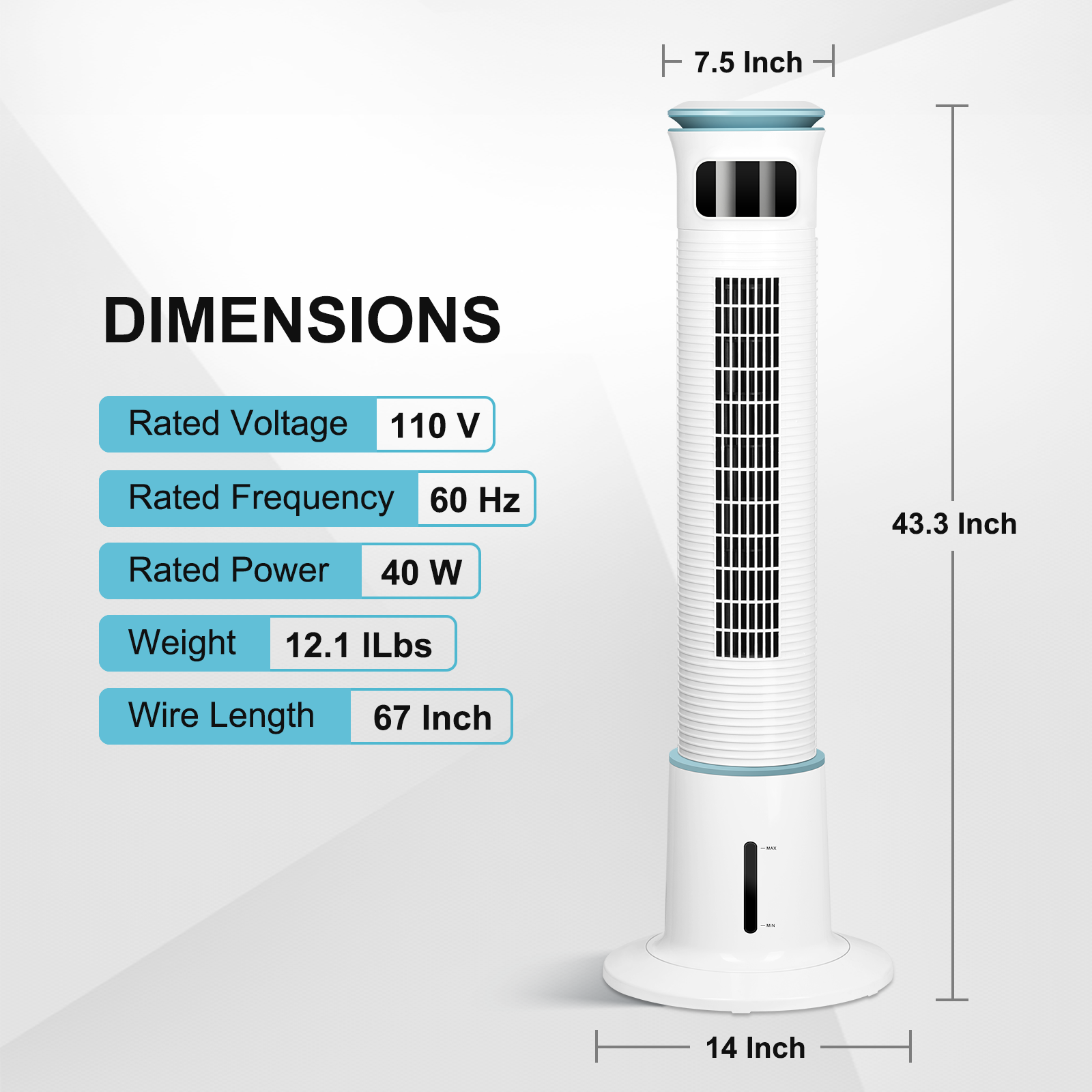 SUGIFT  Tower Fan, Cooling Fan, 12 Speeds & 3 Modes Settings Standing Fan , 15 Hour Timing Closure, 43 Inches, 60¡ã Oscillating White