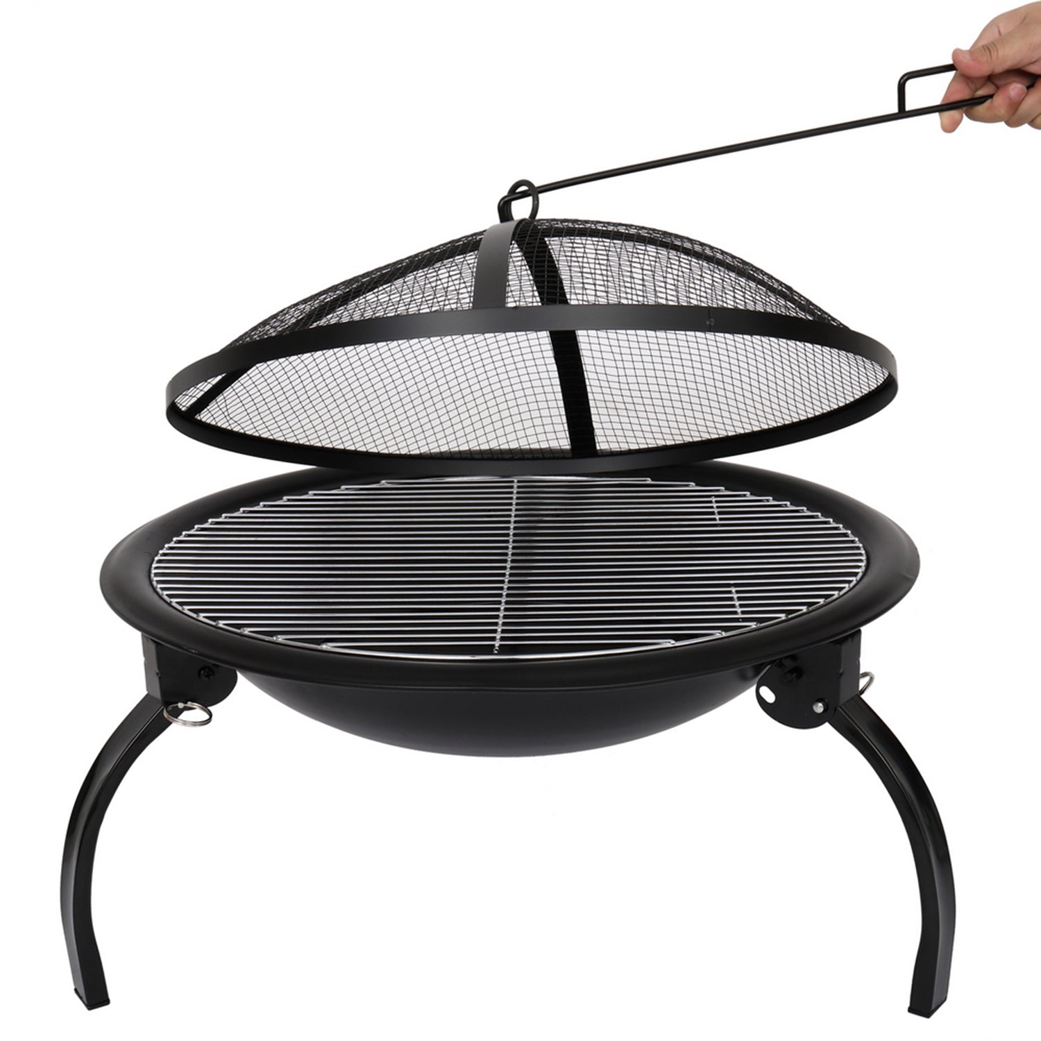 SUGIFT  21-inch Charcoal Grill, Grillable Fire Pit with Carbon Mesh, Black