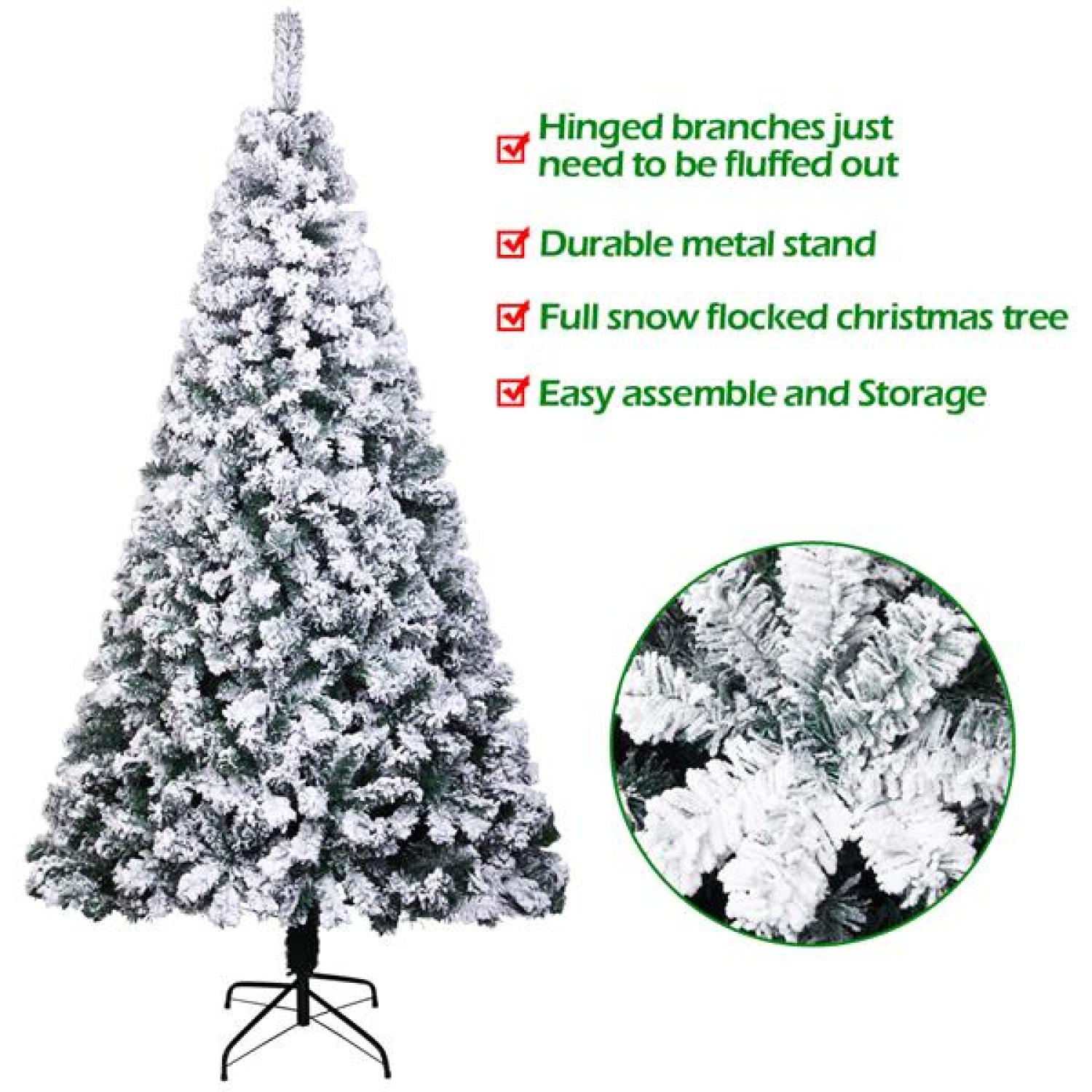 SUGIFT 6FT Hinged Artificial Flocked Christmas Tree w/ 750 Thicken Tips