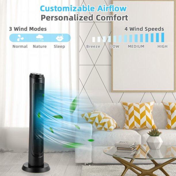 SUGIFT  40 Inch Tower Fan Oscillating Fan, Remote, 75?Oscillating, 3 Wind Modes, 4 Wind Speeds