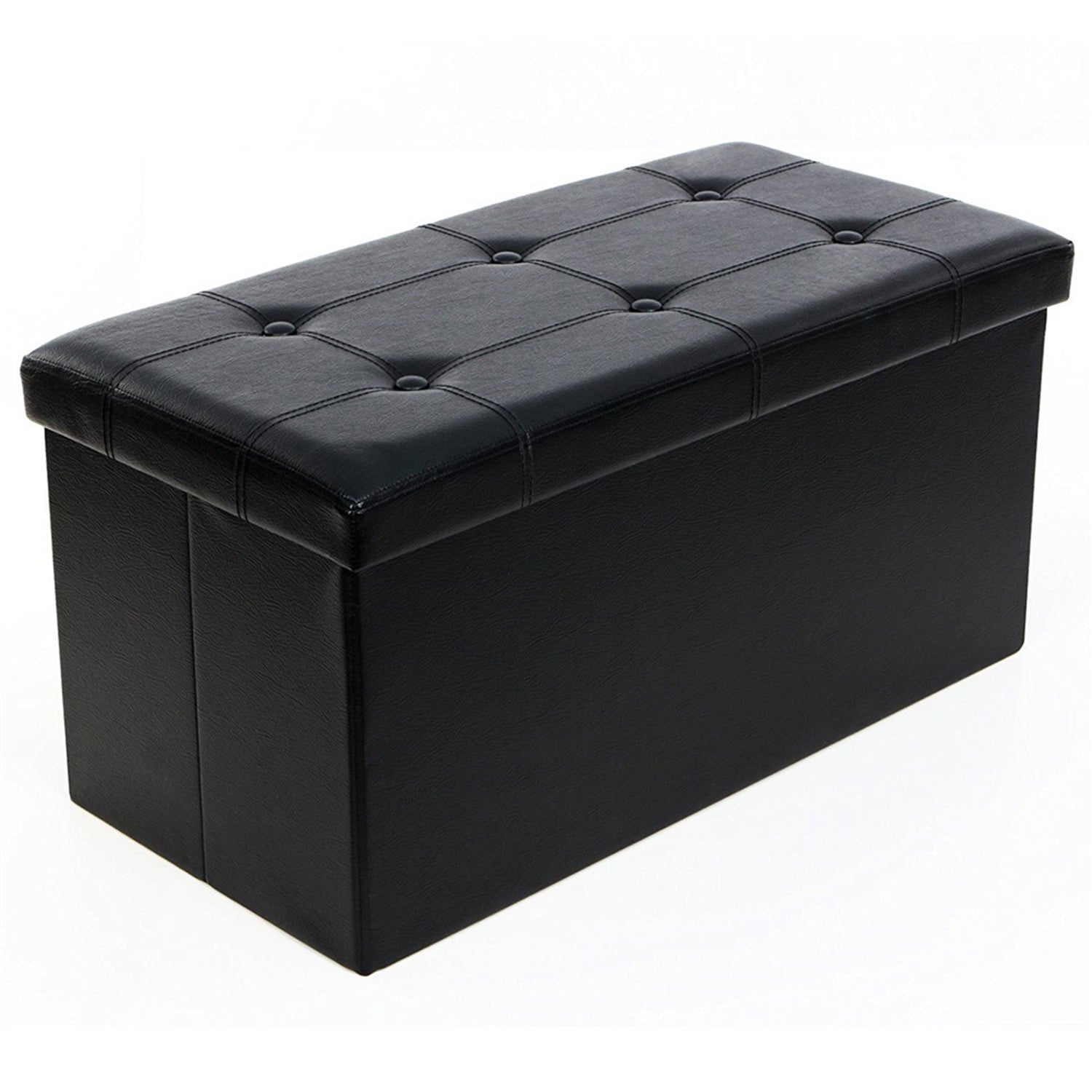 SUGIFT  30 x 15 x 15 inch footstool PU Material Black Footstool with Removable Cover