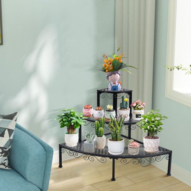 SUGIFT  3-Tier Corner Storage Metal Flower Ladder Plant Stand