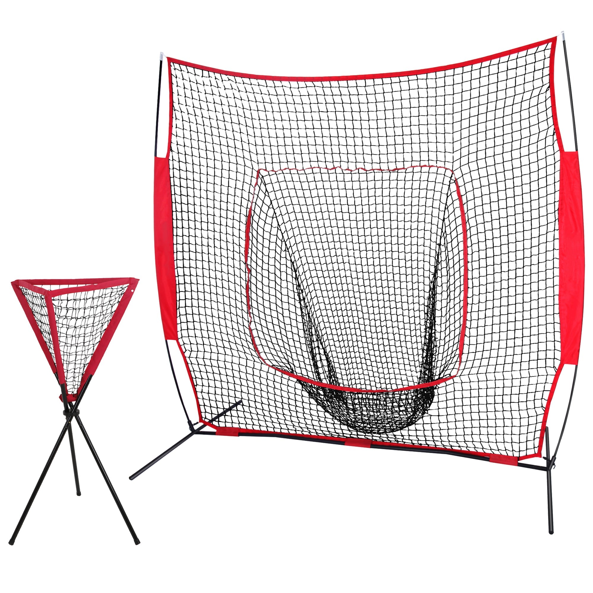 SUGIFT  7'¡Á7' Baseball Softball Practice Net Hitting Batting Catching Pitching Training Net w/Carry Bag & Metal Bow Frame, Backstop Screen Equipment Training Aids